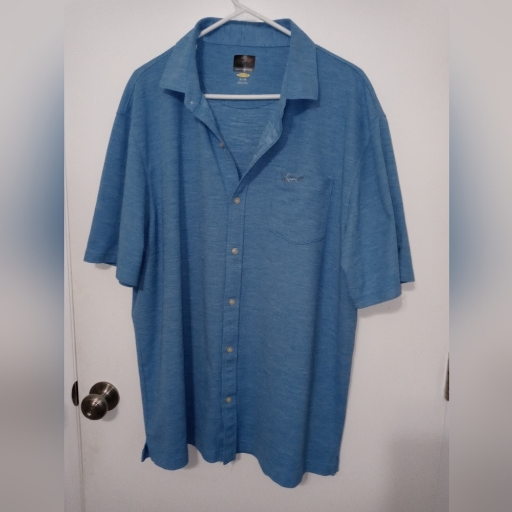 Greg Norman Play Dry Button Down Short Sleeve Blue Golf Shirt w Pocket XL